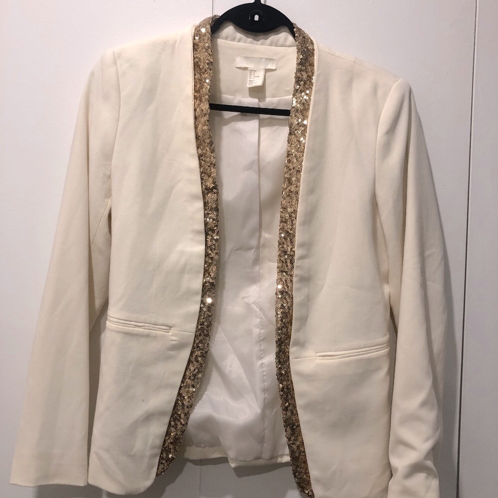 H&M Ivory Blazer with Gold Sequin Detail